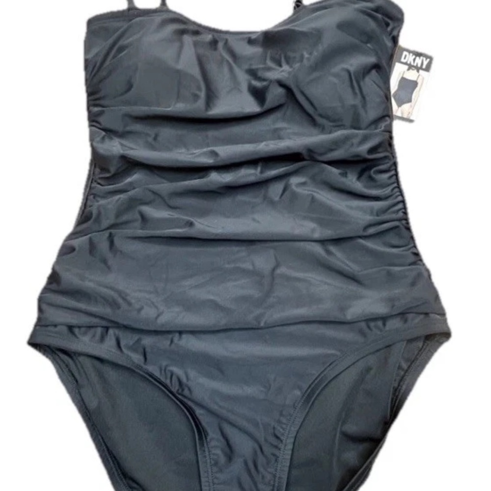DKNY black Ruched One-Piece Swimsuit